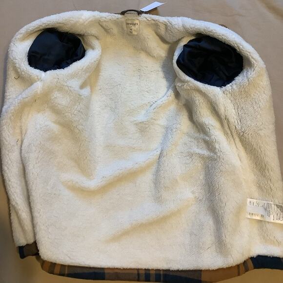 J. Crew Factory Navy and Orange Plaid Sherpa Lined Shacket Size XS 4 - 5 - Picture 8 of 9